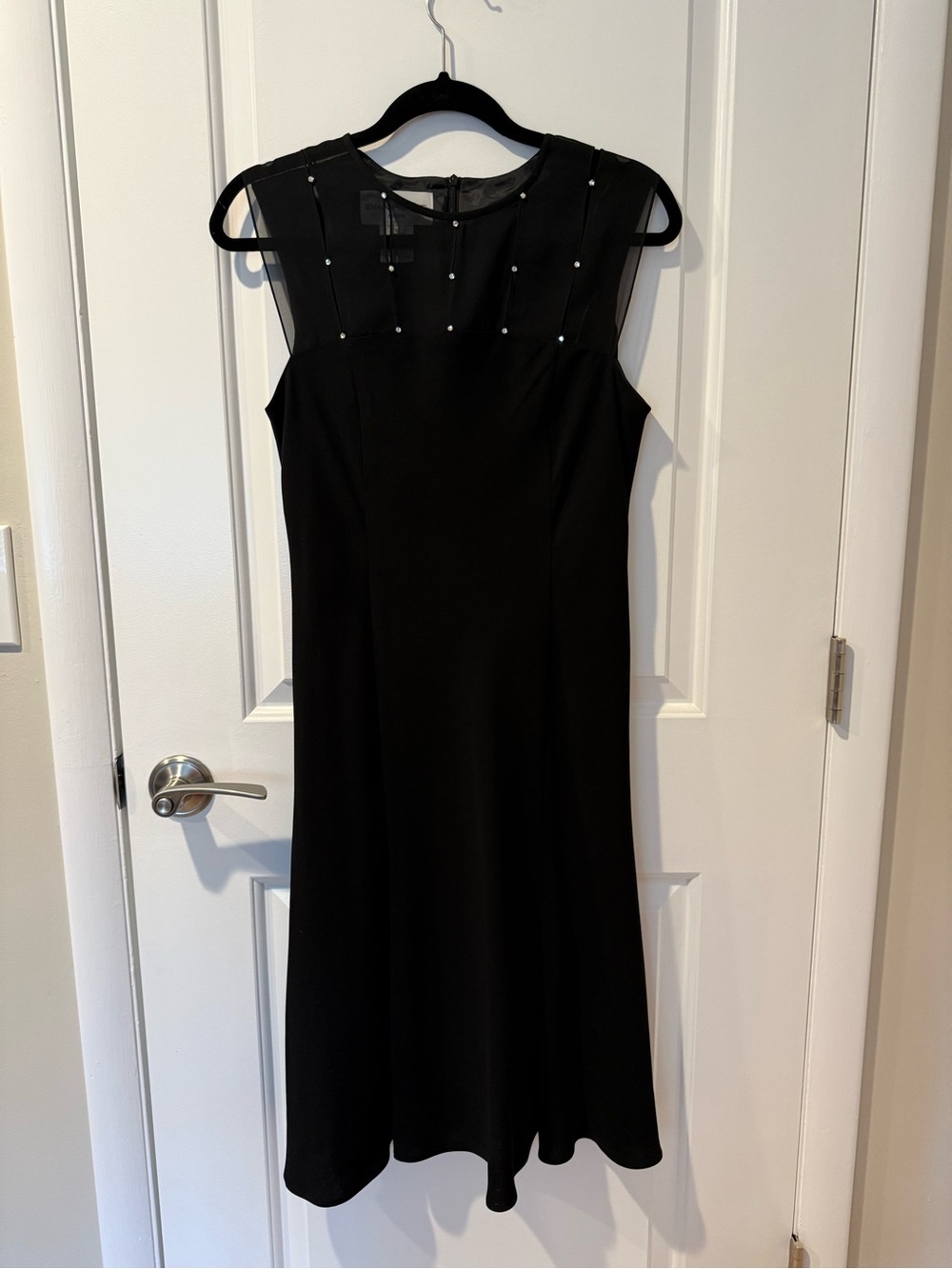 Evan Picone Black Cocktail Dress with Sheer Studded Bodice